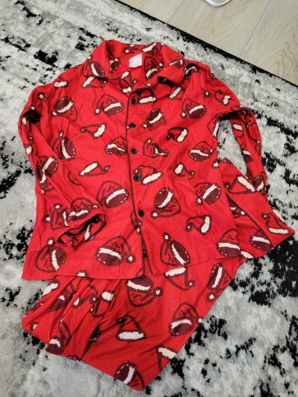 Kids Red Holiday Santa Hat Pajama Top and Pants Set